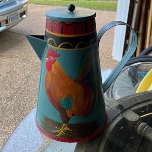 Hand Painted Rooster Fruit Tin Kettle Home Decor